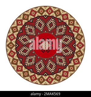 Elemento decorativo rotondo tradizionale Kilim, modello vettoriale Illustrazione Vettoriale