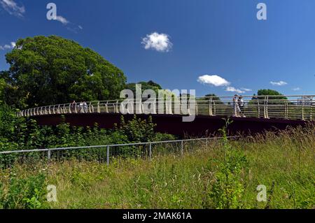 Il ponte pedonale Millennium da Sophia Gardens attraverso il fiume Taff a Bute Park Cardiff. 2023 Foto Stock