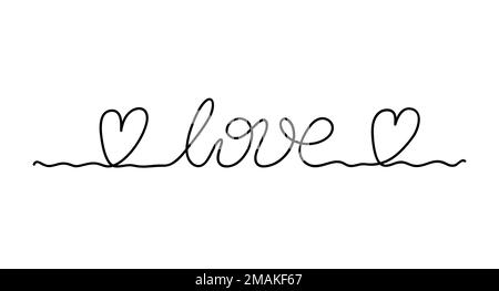 Amore con i cuori scritta a mano singola riga frase scritta in stile semplice modificabile vettore illustrazione isolata per biglietti d'auguri, cartoline, poster, banner, concetto di matrimonio Illustrazione Vettoriale