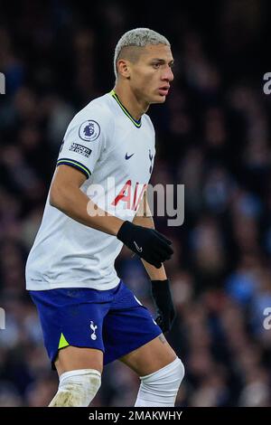 Manchester, Regno Unito. 19th Jan, 2023. Richarlison #9 di Tottenham Hotspur durante la partita della Premier League Manchester City vs Tottenham Hotspur all'Etihad Stadium, Manchester, Regno Unito, 19th gennaio 2023 (Photo by Conor Molloy/News Images) a Manchester, Regno Unito il 1/19/2023. (Foto di Conor Molloy/News Images/Sipa USA) Credit: Sipa USA/Alamy Live News Foto Stock