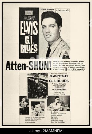 Gi BLUES ELVIS PRESLEY Vintage Hollywood Magazine articolo Elvis Presley in G.I. Blu, 1960. Schermo moderno, Paramount Pictures Hollywood USA Foto Stock