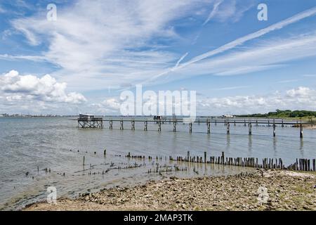 Les pêcheries de Saint-Brevin-les-Pins, situato sull'estuario del fiume Loira, Francia. Credit: MLBARIONA/Alamy Stock Photo Foto Stock