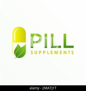 Semplice unica pillola o capsula e foglie immagine grafica icona logo design astratto concetto vettore stock. usato come simbolo relativo alla medicina o alle erbe Illustrazione Vettoriale