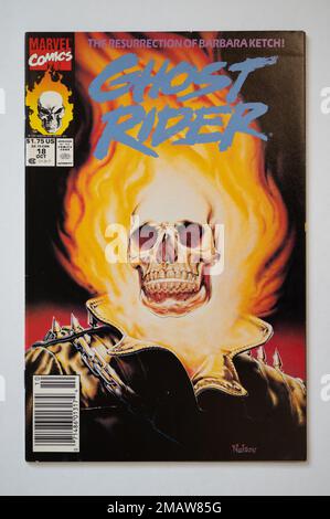 Calgary, Alberta - 14 gennaio 2023: Copertina di un fumetto vintage di Ghost Rider della Marvel Comics. Foto Stock