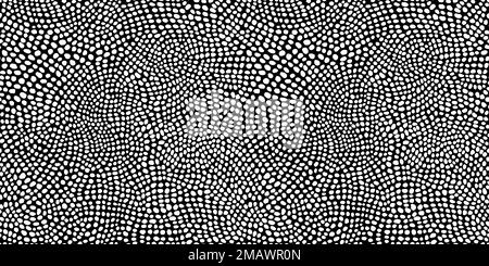 Senza cuciture disegnate a mano piccole macchie dense di animali polkadot modello in bianco su sfondo nero. Astratto motivo di dot art aborigeno o testo cellulare organico Foto Stock