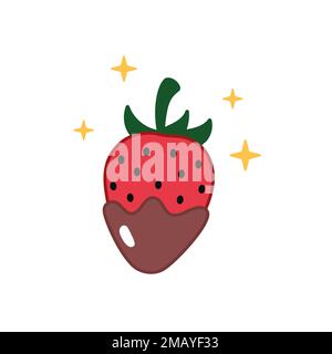 Fragola in cioccolato icona. Illustrazione della fragola in stile doodle. Icona vettore disegnato a mano. Illustrazione Vettoriale