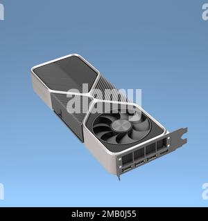 Componenti del computer visualizzazione della scheda grafica video 3D in blu Foto Stock
