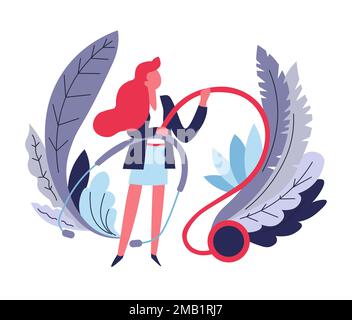 Donna e stetoscopio assicurazione sanitaria concetto astratto vettore medicina e medico sanitario strumento di protezione della vita e sicurezza o pagamento di sicurezza o h Illustrazione Vettoriale