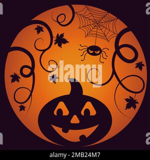 Illustrazione autunnale con ragno e zucca su sfondo sfumato per la decorazione di Halloween Illustrazione Vettoriale