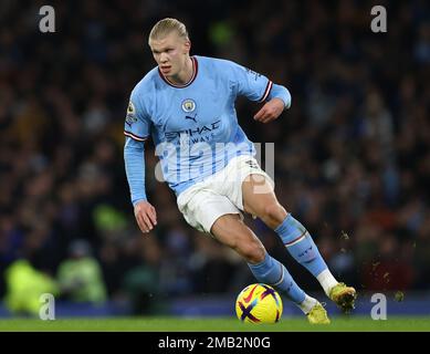 Manchester, Regno Unito. 19th gennaio 2023. Erling Haaland di Manchester City durante la partita della Premier League presso l'Etihad Stadium di Manchester. Credit: Sportimage/Alamy Live News Foto Stock