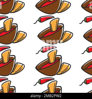 Nachos tradizionale cibo messicano salsa di peperoncino caldo e patatine croccanti Illustrazione Vettoriale