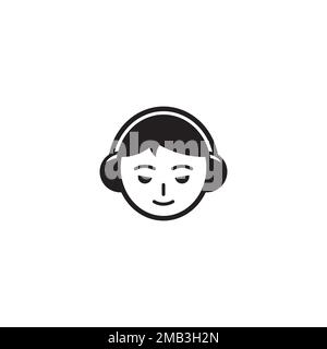 Ragazzo che utilizza Headphone o Short Hair Girl logo o icona design Illustrazione Vettoriale