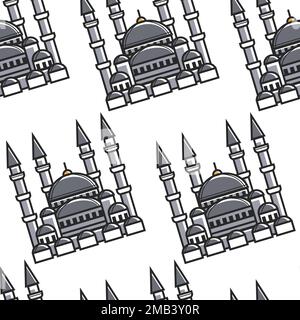 Sultan Ahmed Moschea Turchia simbolo di architettura nazionale senza cuciture modello di costruzione vettoriale con torri regione e luogo santo turco attrazione infinita Illustrazione Vettoriale