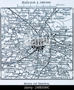 500,000, pianta, distretto della città, linea ferroviaria, Cartografia, Illustrazione storica 1896, Mosca e dintorni, Moskva, Russia Foto Stock