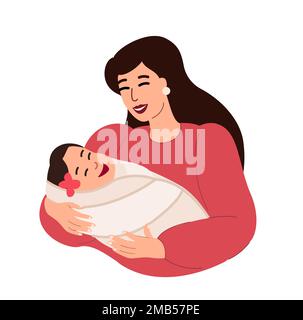 Madre che tiene neonato baby.Woman mamma con il bambino swaddled in Arms.Carse sonno bambino nelle mani di mom.Happy maternità, decreto, maternità concept.Flat Foto Stock