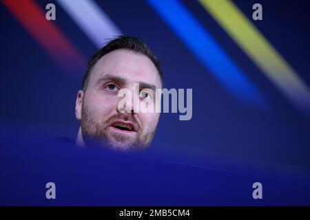 Kattowitz, Polonia. 20th Jan, 2023. Pallamano: Coppa del mondo, prima del secondo round principale della squadra tedesca. Il portiere tedesco Andreas Wolff è presente alla conferenza stampa DHB. Credit: Jan Woitas/dpa/Alamy Live News Foto Stock