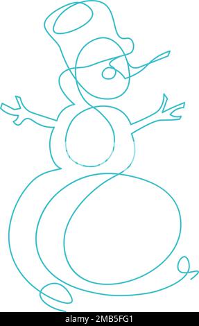 Disegno Snowman per linea di contorno per la decorazione di biglietti d'auguri di Capodanno e Natale Illustrazione Vettoriale