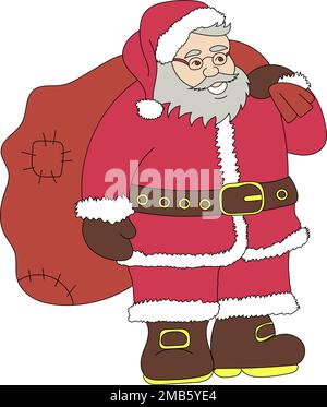 Babbo Natale personaggio Chistmas in rosso con borsa regalo e occhiali su sfondo trasparente Illustrazione Vettoriale