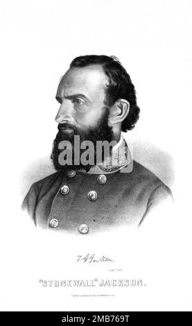 Un ritratto del capo dell'esercito confederato generale Thomas Jackson. Continuò a raggiungere il famoso Leading Teh Confederate Army durante la guerra civile americana, sotto il soprannome di Stonewall Jackson Foto Stock