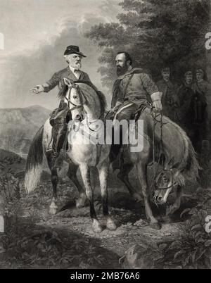 Ultimo incontro dei generali confederati Robert E. Lee e Stonewall Jackson a Chancellorsville, poco prima che Jackson fosse stato ferito mortalmente dopo essere stato licenziato erroneamente dalle sue truppe durante la guerra civile americana. Foto Stock