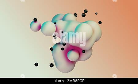 Liquido fluido dinamico astratto animato bianco metaball sfere galleggianti Blobs gocce bolle in transizione deformazione sfondo beige con nero Foto Stock