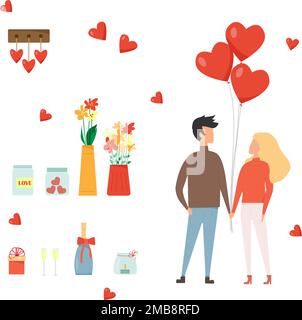 Set di icone romantiche. Data d'amore. San Valentino Illustrazione Vettoriale
