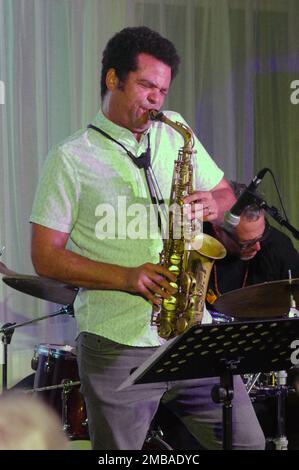 Greg Ward, Linda May Han Oh Quartet, Watermill Jazz Club, Dorking, Surrey, 26 Ott 2021. Foto Stock