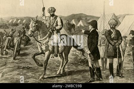 "Marchese Wellesley e il Nizam", (1902). India: Arthur Wellesley, (più tardi 1st Duca di Wellington), fu consigliere capo dell'esercito di Hyderabad Nizam alla fine del 18th ° secolo. Da "Re Edoardo del Regno; Storia della realizzazione dell'Impero", del Rev. C. S. Dawe, B.A. [The Educational Supply Association, Limited, Holborn Viaduct, Londra, 1902] Foto Stock