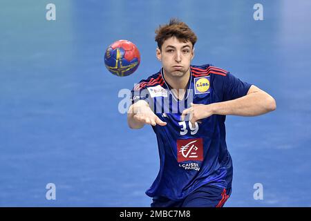 Cracovia, Polonia. 20th Jan, 2023. Thibaud Briet durante la partita del Campionato Mondiale IHF MenÕs tra Iran e Francia il 20 gennaio 2023 a Cracovia, Polonia. (Foto di PressFocus/Sipa USA) Credit: Sipa USA/Alamy Live News Foto Stock