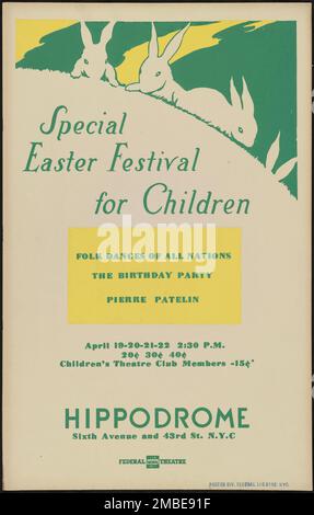 Festival di Pasqua, New York, [1930s]. Il progetto del Teatro Federale, creato dagli Stati Uniti Works Progress Administration nel 1935, è stata progettata per conservare e sviluppare le competenze degli operai teatrali, riutilizzarle in soccorso pubblico, e per portare il teatro a migliaia negli Stati Uniti che non avevano mai visto prima spettacoli teatrali dal vivo. Foto Stock