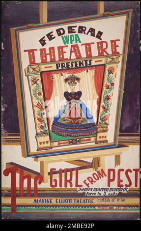 The Girl from Pest, New York, [1930s]. Il progetto del Teatro Federale, creato dagli Stati Uniti Works Progress Administration nel 1935, è stata progettata per conservare e sviluppare le competenze degli operai teatrali, riutilizzarle in soccorso pubblico, e per portare il teatro a migliaia negli Stati Uniti che non avevano mai visto prima spettacoli teatrali dal vivo. Foto Stock