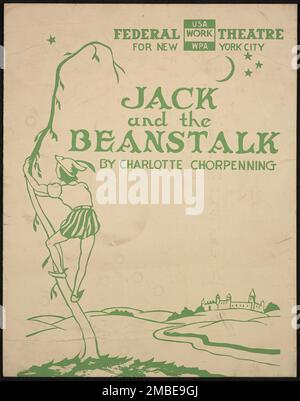 Jack and the Beanstalk, New York, [1930s]. Il progetto del Teatro Federale, creato dagli Stati Uniti Works Progress Administration nel 1935, è stata progettata per conservare e sviluppare le competenze degli operai teatrali, riutilizzarle in soccorso pubblico, e per portare il teatro a migliaia negli Stati Uniti che non avevano mai visto prima spettacoli teatrali dal vivo. Foto Stock