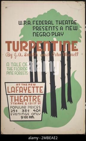 Trementina, New York, 1936. Il progetto del Teatro Federale, creato dagli Stati Uniti Works Progress Administration nel 1935, è stata progettata per conservare e sviluppare le competenze degli operai teatrali, riutilizzarle in soccorso pubblico, e per portare il teatro a migliaia negli Stati Uniti che non avevano mai visto prima spettacoli teatrali dal vivo. Foto Stock