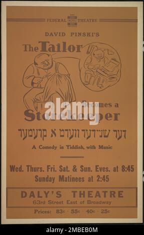 Il sarto diventa un depositario, New York, 1938. Il progetto del Teatro Federale, creato dagli Stati Uniti Works Progress Administration nel 1935, è stata progettata per conservare e sviluppare le competenze degli operai teatrali, riutilizzarle in soccorso pubblico, e per portare il teatro a migliaia negli Stati Uniti che non avevano mai visto prima spettacoli teatrali dal vivo. Foto Stock