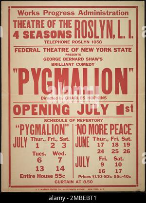 Pygmalion, Roslyn, NY, 1937. Il progetto del Teatro Federale, creato dagli Stati Uniti Works Progress Administration nel 1935, è stata progettata per conservare e sviluppare le competenze degli operai teatrali, riutilizzarle in soccorso pubblico, e per portare il teatro a migliaia negli Stati Uniti che non avevano mai visto prima spettacoli teatrali dal vivo. Foto Stock