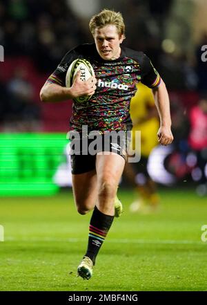 Dan Thomas di Bristol Bears in azione durante la partita DI EPCR Challenge Cup ad Ashton Gate, Bristol. Data immagine: Venerdì 20 gennaio 2023. Foto Stock
