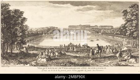 Vue du Chateau de Versailles du Cote de l'Orangerie. Vista del Palazzo di Versailles dall'Orangerie. Foto Stock