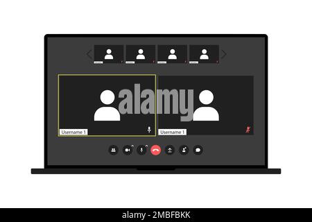 Modello UI UX per videoconferenze e riunioni su laptop Illustrazione Vettoriale