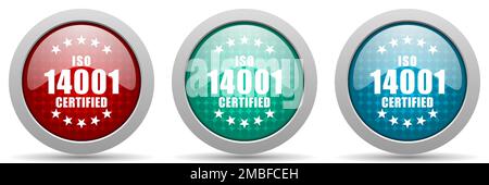 Set di icone vettoriali ISO 14001, collezione di pulsanti web lucidi Illustrazione Vettoriale