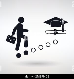 uno studente sale la scala della conoscenza e ottiene un'istruzione Illustrazione Vettoriale