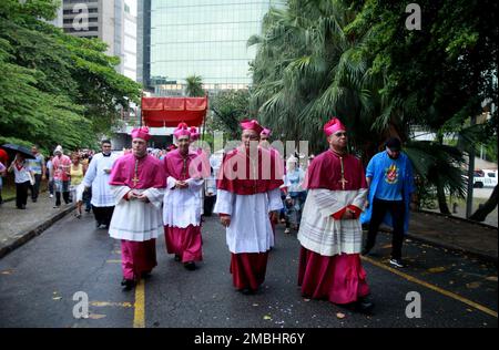 Rio de Janeiro, Brasile. 20th Jan, 2023. (INT) il Cardinale Arcivescovo di Rio, Dom Orani Joao Tempesta, partecipa alla processione del giorno di San Sebastiano. 20 gennaio 2023, Rio de Janeiro, Brasile: Il Cardinale Arcivescovo di Rio, Dom Orani Joao Tempesta, partecipa alla processione di San Sebastiano, patrono del comune di Rio de Janeiro. La tradizionale passeggiata inizia dalla chiesa di Capuchinhos, a Tijuca, nel nord della città, e prosegue verso la Cattedrale Metropolitana. (Credit Image: © Onofre Veras/TheNEWS2 via ZUMA Press Wire) USO EDITORIALE SU Foto Stock