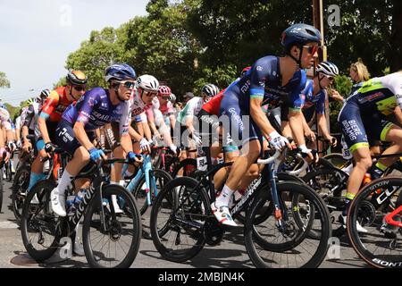 Piloti che gareggiano nella fase 3 del 2023 Tour Down Under ad Adelaide Australia Foto Stock