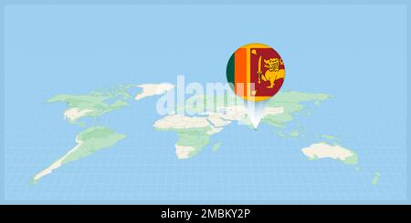 Posizione dello Sri Lanka sulla mappa del mondo, contrassegnata con il simbolo della bandiera dello Sri Lanka. Illustrazione vettoriale cartografica. Illustrazione Vettoriale