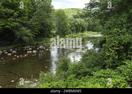 Circa 44,5 miglia di lunghezza nel Vermont Centrale Orientale. È un affluente del fiume Connecticut e scorre verso Long Island Sound. Il Quechee state Park si trova Foto Stock