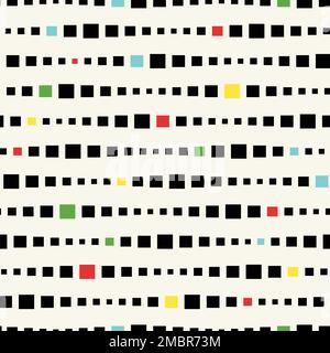 Strisce orizzontali formate da quadrati neri e colorati, motivo vettoriale senza giunture. Ideale per tessuti, imballaggi, imballaggi, scrapbook Illustrazione Vettoriale