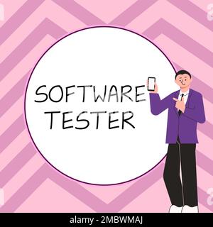 Didascalia di testo che presenta Software Tester. Word per implementato per proteggere il software da attacchi dannosi Foto Stock