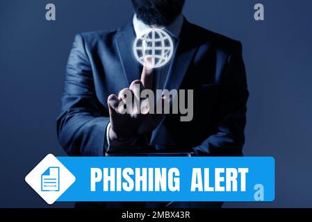 Scrittura che visualizza il testo Phishing Alert (Avviso phishing). Concetto aziendale consapevole del tentativo fraudolento di ottenere informazioni sensibili Foto Stock