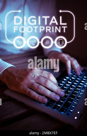 Scritta a mano Footprint digitale. Word for utilizza la tecnologia digitale per gestire il processo di produzione Foto Stock