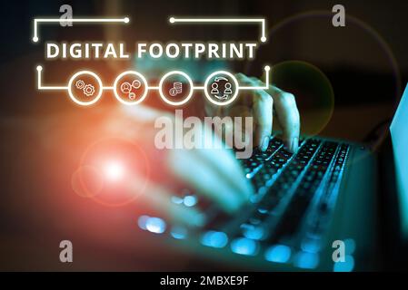 Ispirazione che mostra il segno Footprint digitale, Word per utilizza la tecnologia digitale per gestire il processo di produzione Foto Stock