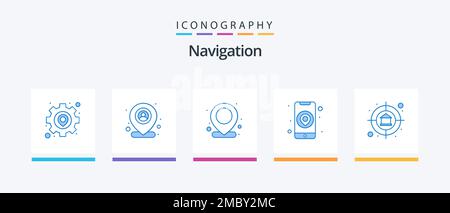 Pacchetto icone blu navigazione 5 con Smart. casa. posizione. cellulare. posizione. Icone creative Design Illustrazione Vettoriale